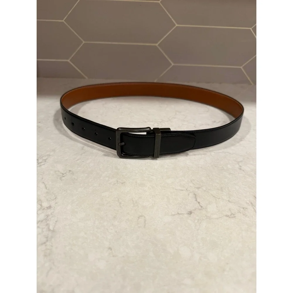 Perry Ellis Mens Reversible Leather Belt Black Tan Size 32